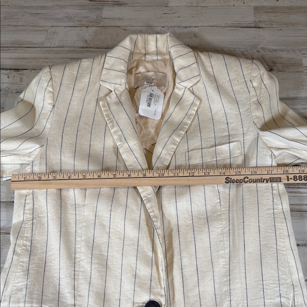 Vanessa Bruno Unlined Pinstriped Blazer Elegant Linen Cotton Blend Suit Jacket - Picture 5 of 8